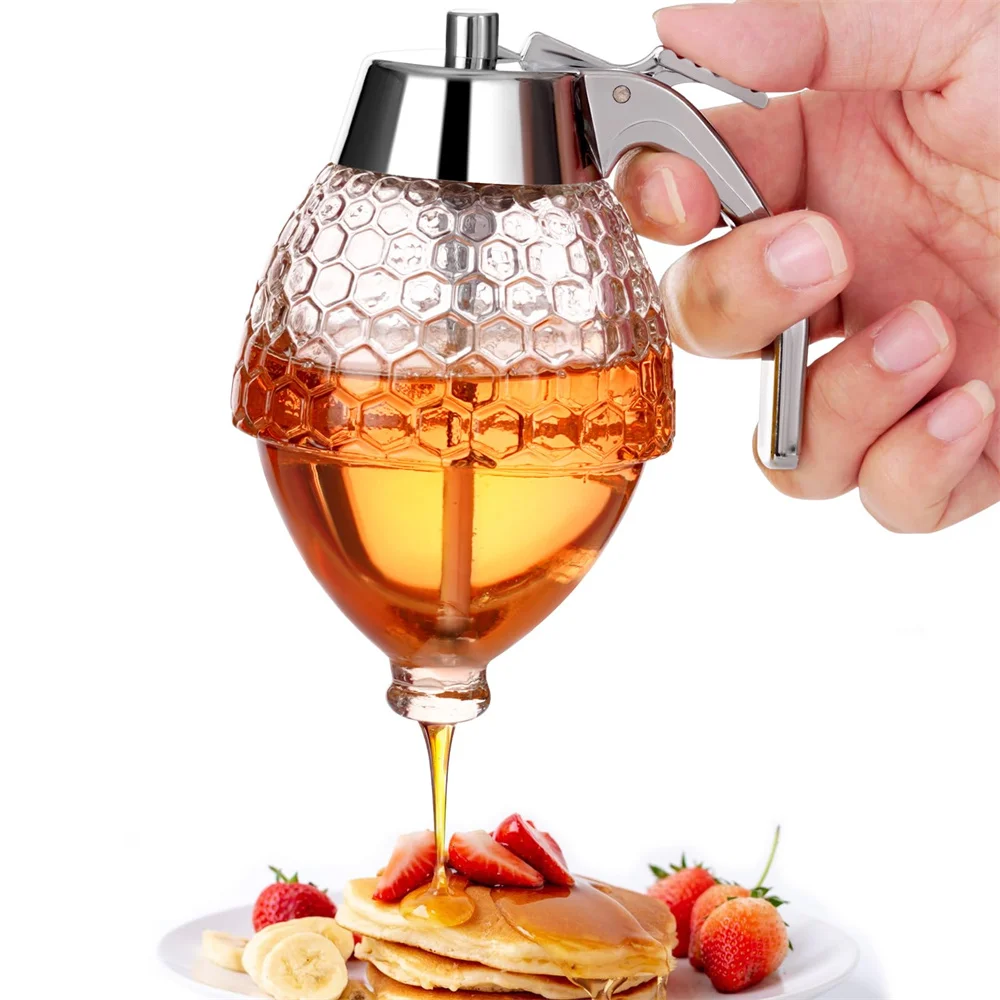 1pack Honey Dispenser No Drip Acrylic with Stand Honey Container Coffee Syrup Dispenser Honey Jar Container Kitchen Accessories