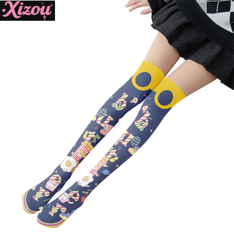 Japanese Cute Sweet Cherry Print Lolita Pants Women's Socks Kawaii Bottoms Loli Girl Stockings Soft Cute Girl Cartoon Knee Socks