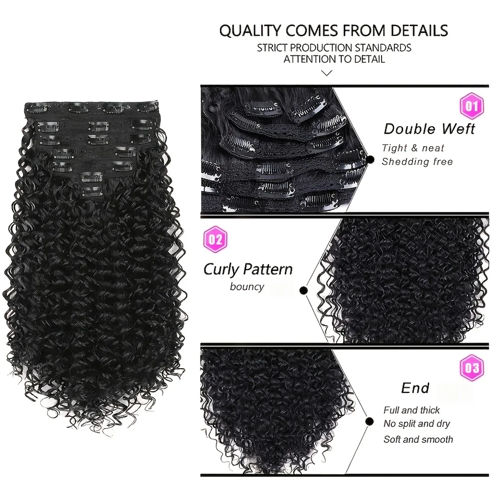 7 clips de extensiones rizadas para mujer, 50.8 cm, onda profunda sintética con clips, resistente al calor 3