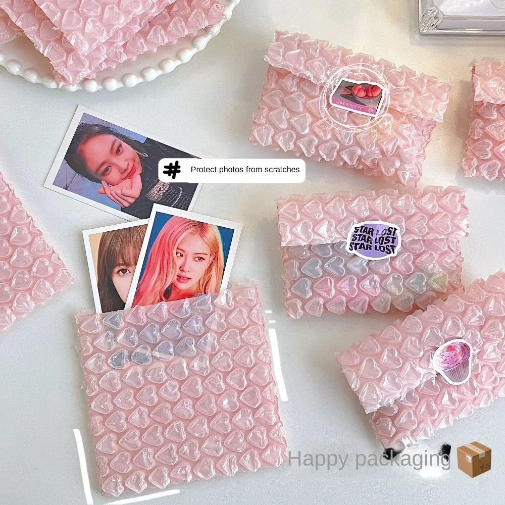 10pcs Foldable Heart Bubble Bag Self-Seal Packaging Pink Bubble Film Mini PE Bubble Envelope Small Business Supplies