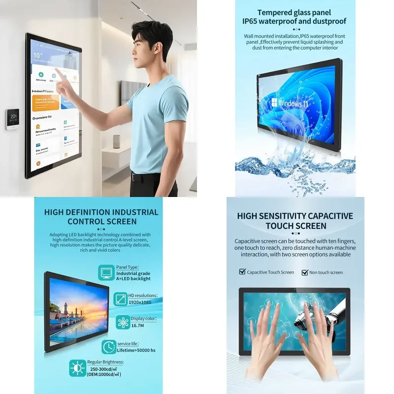 18.5 21.5 23.6 27Inch Wall Mount VESA PCAP Capacitive Android All-in-One PC Smart Home Control Touch Panel LCD Android 13 CE