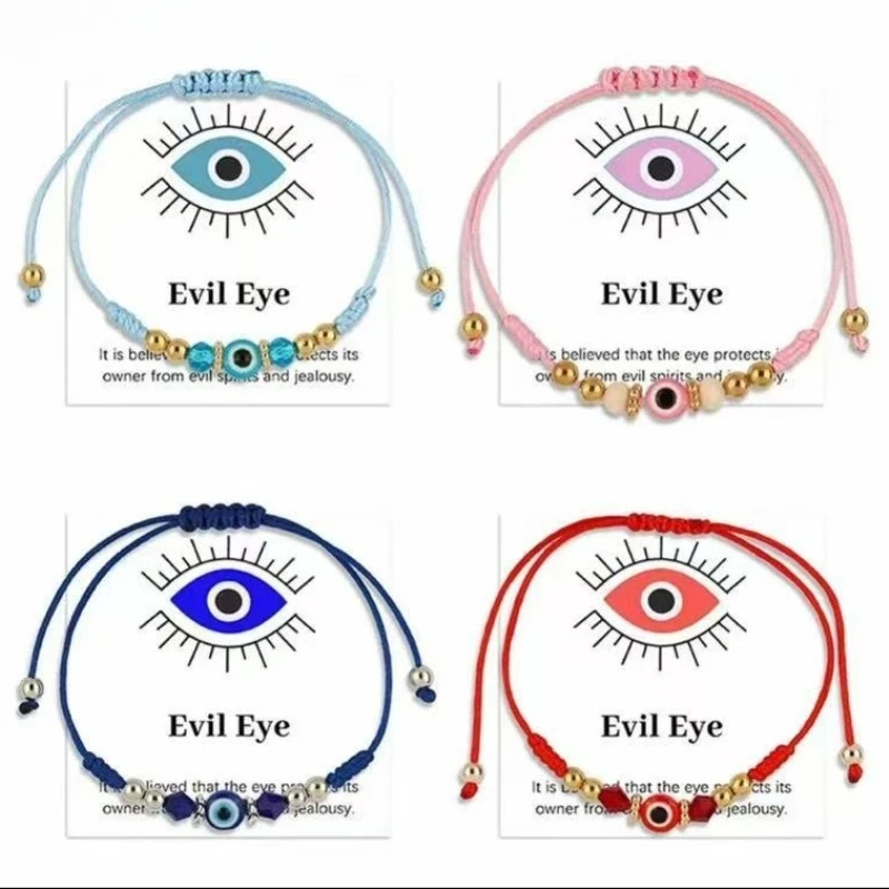 Creative Versatile Adjustable Colorfully Hand-woven Rope Round Evil Eye Bracelets for Women Lucky Guardian Jewelry Accessories