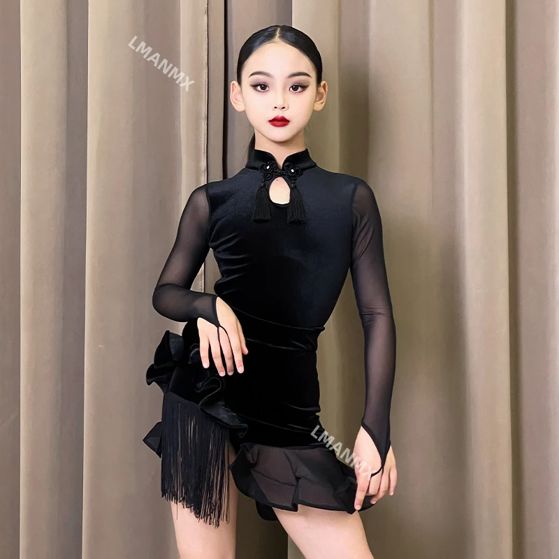 Ropa de práctica de baile para niña, ropa de entrenamiento de alta gama para niños de manga larga, otoño/invierno, 2025