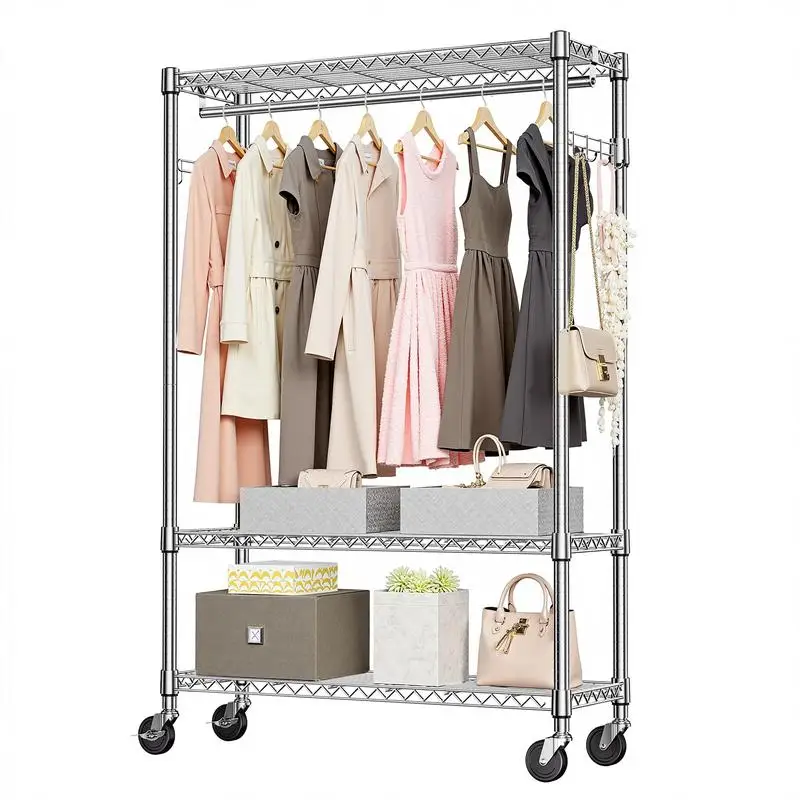 

Heavy Duty Rolling Garment Rack, Freestanding Closet Organizer with Adjustable Metal Wardrobe, Clothes Rack for Hanging