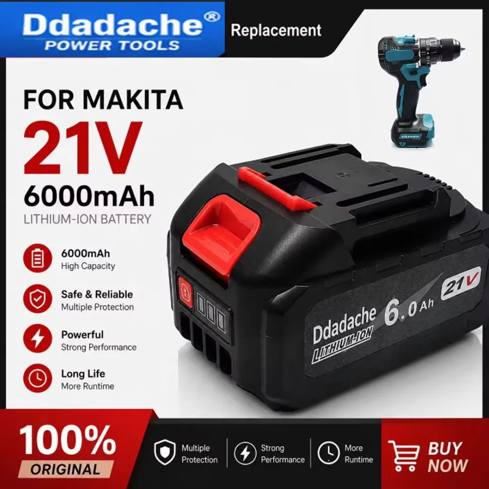 Batterie au lithium-ion 21V 6000mAh à charge rapide, neuve et de haute qualité, pour outils électriques Makita BL1850 BL1840 BL1440 (196391-6), adaptée aux batteries de tournevis et de perceuses à main.