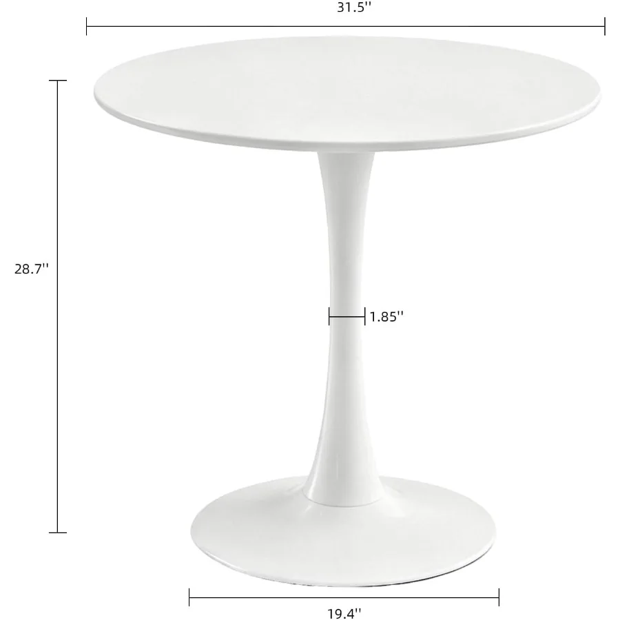 Dining Table, Circle Tulip Table with Thickened Tabletop and Metal Pedestal, Mid Century Modern Bistro Table for Kitchen, Small