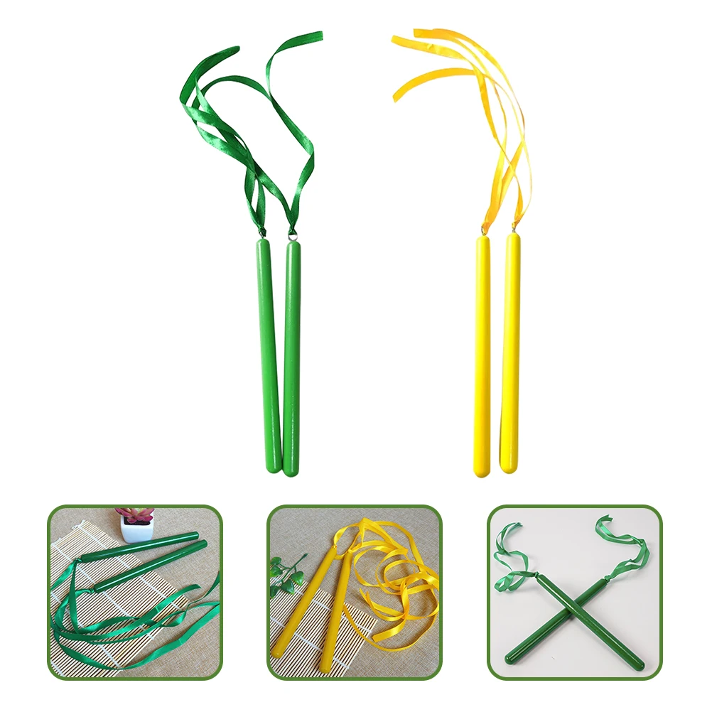 

Ribbon Rhythm Sticks 2 Pairs Colorful Kids Percussion Instruments Toddler Playthings Kindergarten Tools Musical Toys
