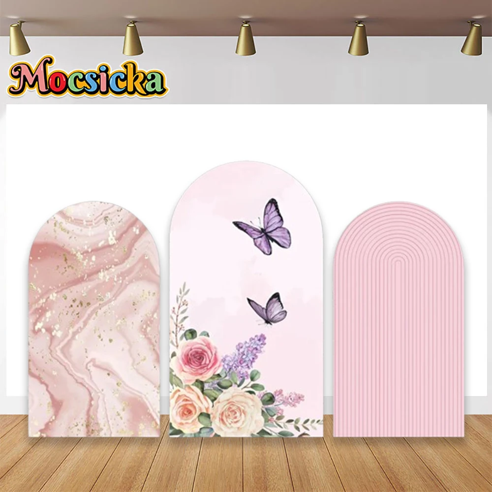 

Butterfly Happy Birthday Double-Sided Fitted Top Covers Marble Texture Decorative Background Baby Shower Backdrops Photocall