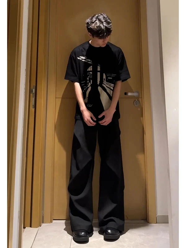 

Мужские повседневные брюки KISKO в западном стиле, плиссированные, свободного кроя, летние, американские широкие брюки-чинос, джинсы CleanFit для мальчиков