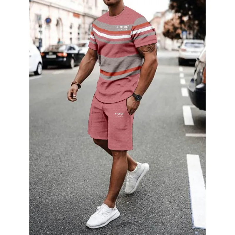 2025 Fashion Leisure Outdoor Sports Summer Men's 2-piece Latest 3D Digital Printed Short Sleeve Shorts Set