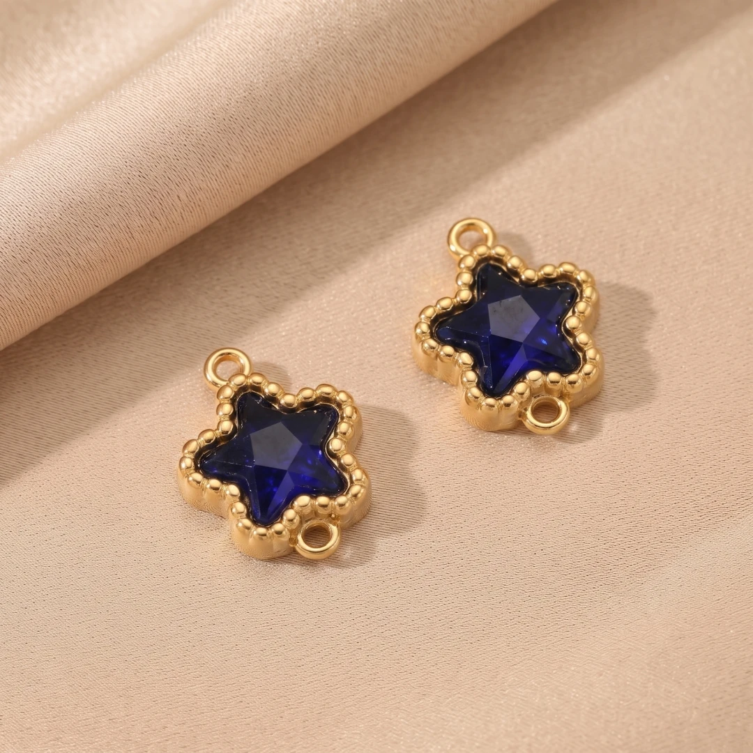5 Stück Edelstahl-Strass-Anhänger, runde Stern-Charms, lose Anhänger mit Doppelloch für DIY-Halsketten, Armbänder und Schmuckherstellung – Detail 5