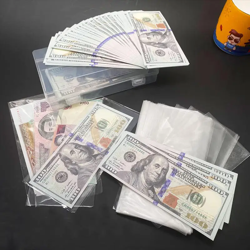 1set Paper Money Album Banknote Case 100pcs PP Storage Bag Collection Box Display Holder Plastic Box With Storage Bags NEW