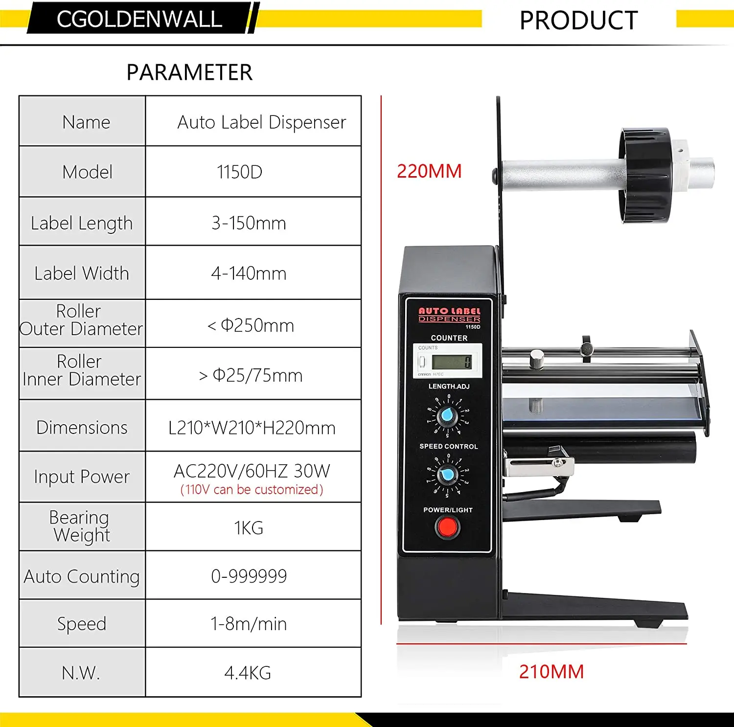 Automatic Label Dispenser Label Separator Automatic Counting Suitable for Label Length: 3-150mm Width: 4-140mm