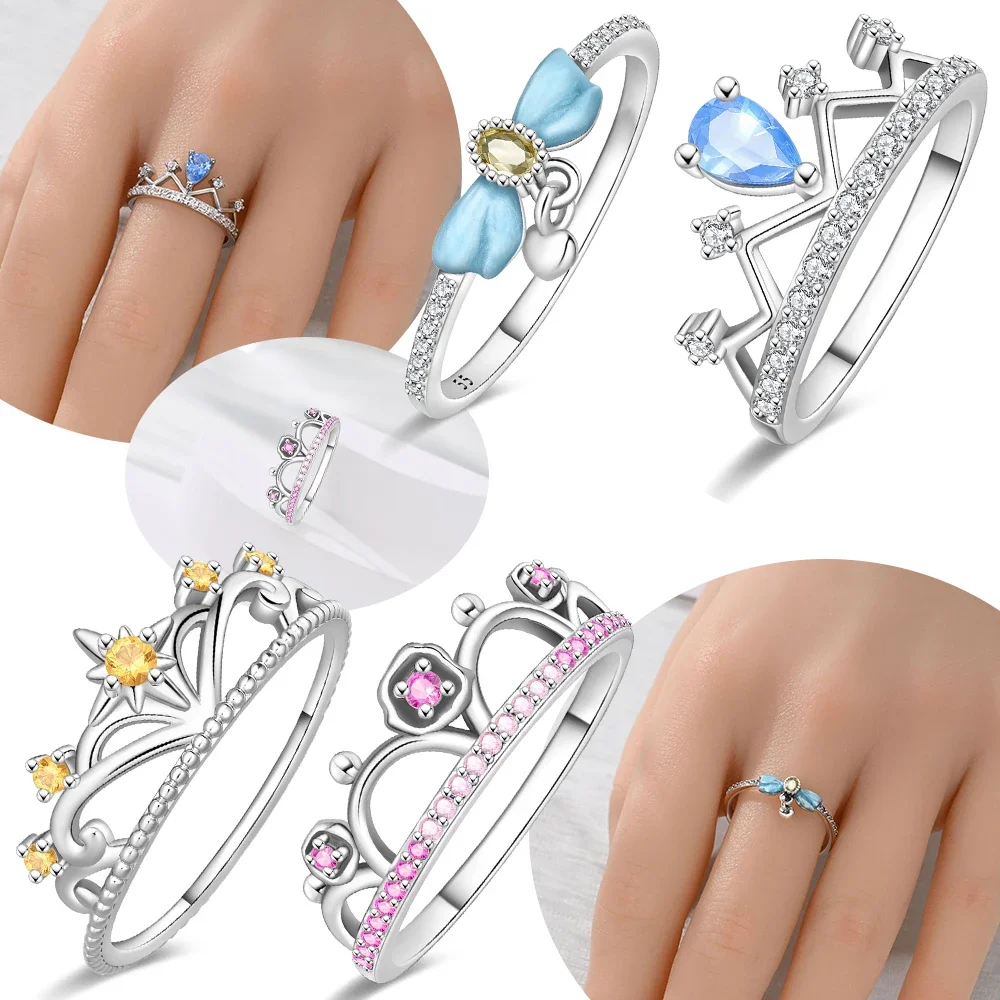 

Blue Drop Zircon Ring Yellow Hexagram Ring for Women Original 925 Silver Love Valentine's Day Fine Gift Jewelry Accessory Set