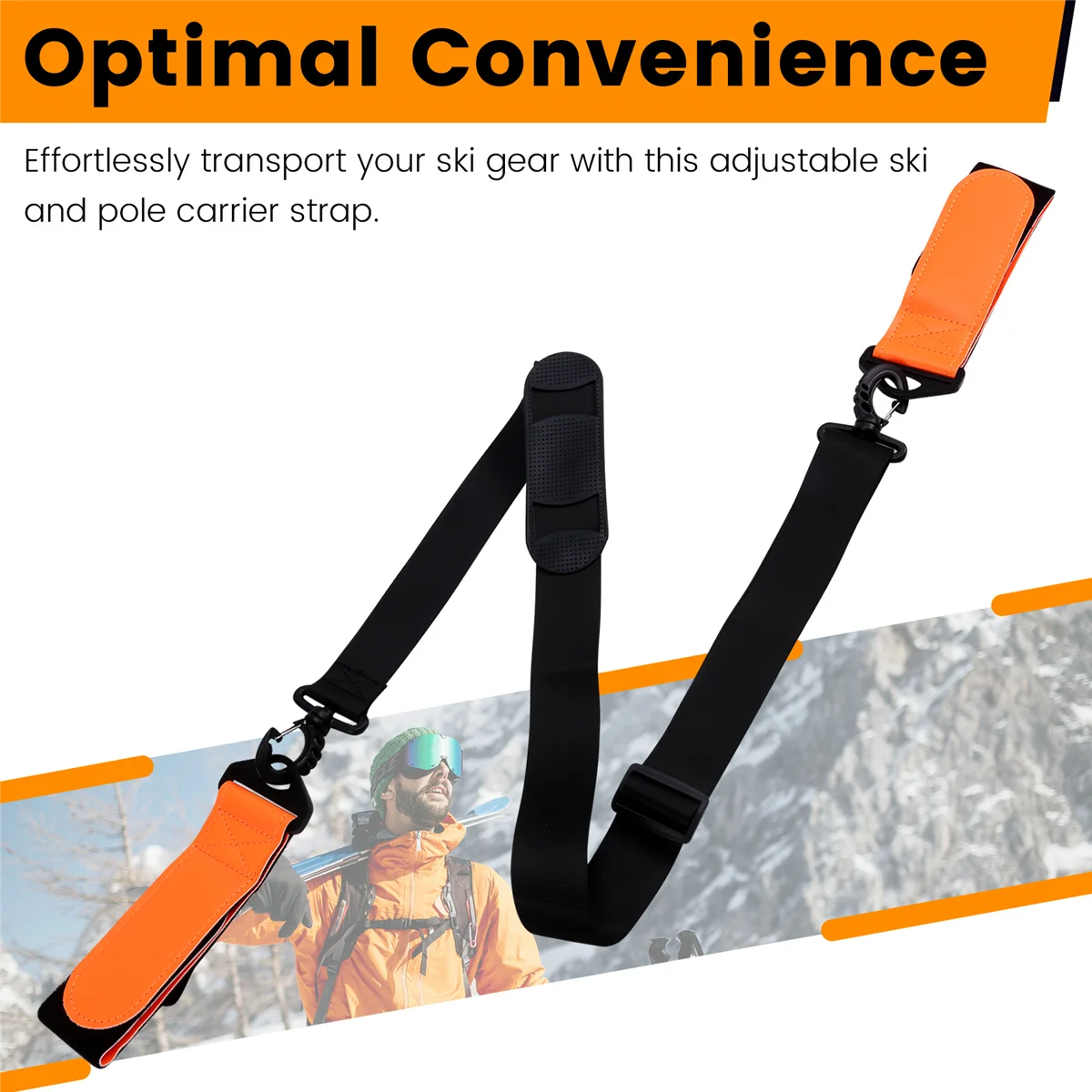 Correias ajustáveis para snowboard e vara de esqui N18R, alças portáteis para snowboard, acessórios de esqui de nylon para homens e mulheres.