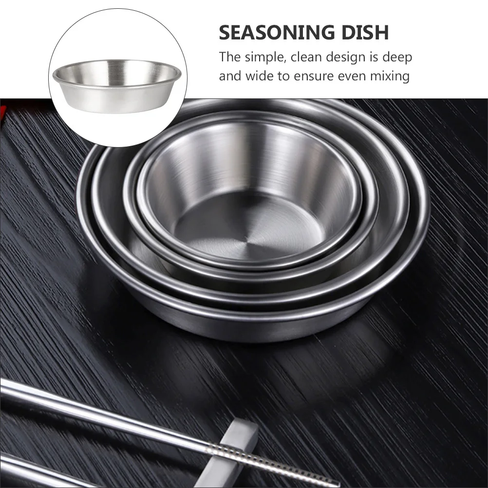 

4pcs Stainless Steel Sauce Dishes Round Flavor Bowls For Appetizer Dessert Soup Dipping Serving Kitchen Tableware Spice Plate