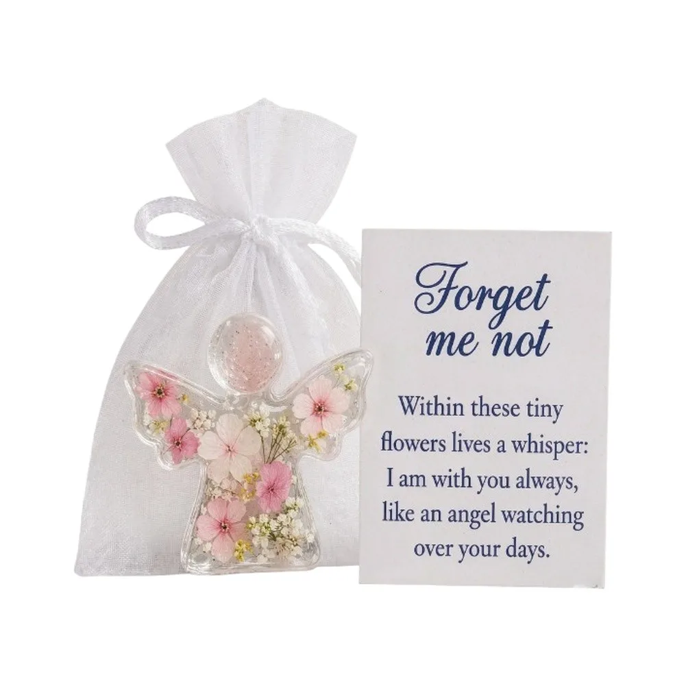 Portable Memorial Angel with Preserved Forget-Me-Not Blooms Comforting Remembrance Keepsake 7cm x 6.5cm x 0.3cm