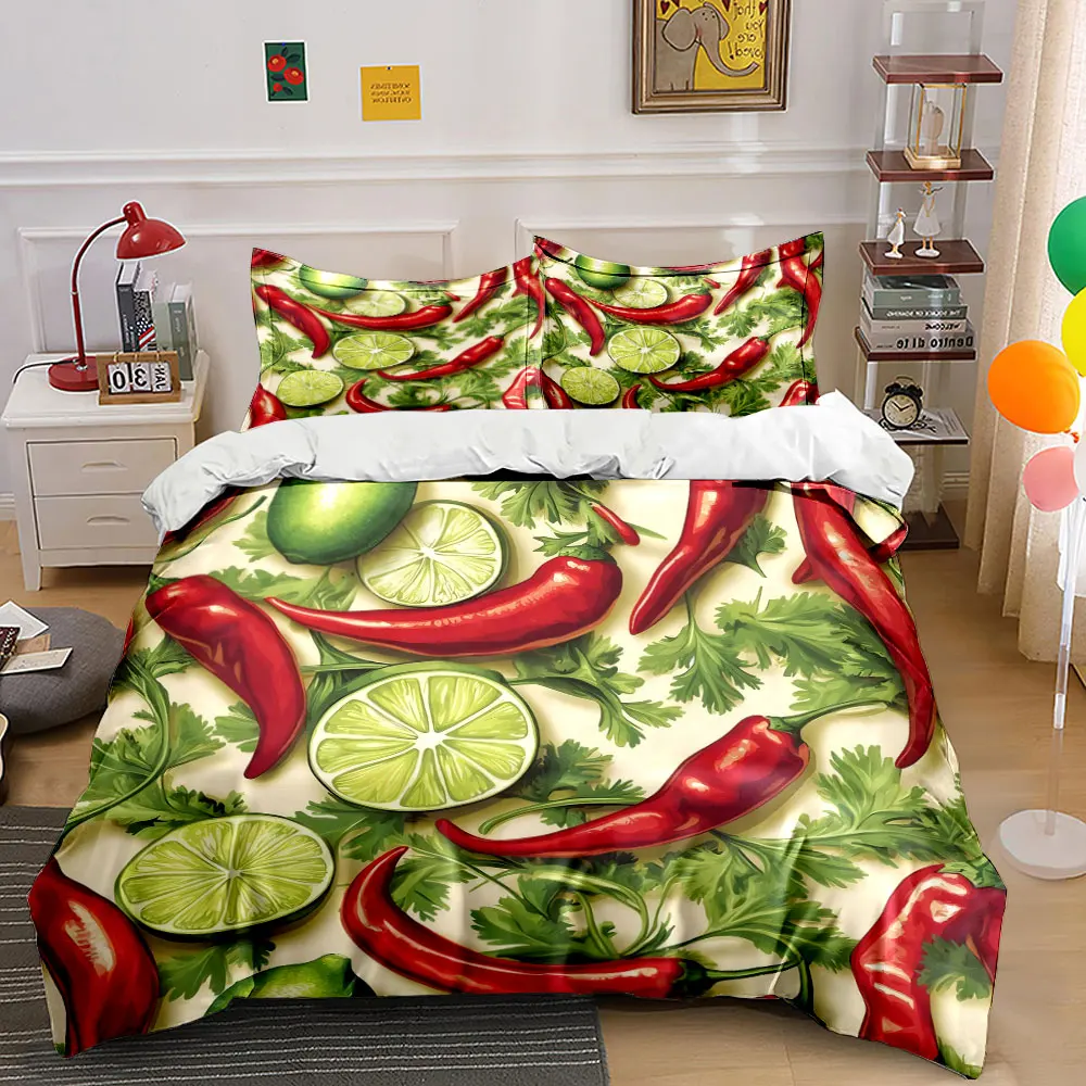 Spicy Kitchen Decor Set Bedding Set with 1 Duvet Cover 2 Pillowcases Single Double King Queen, Gift