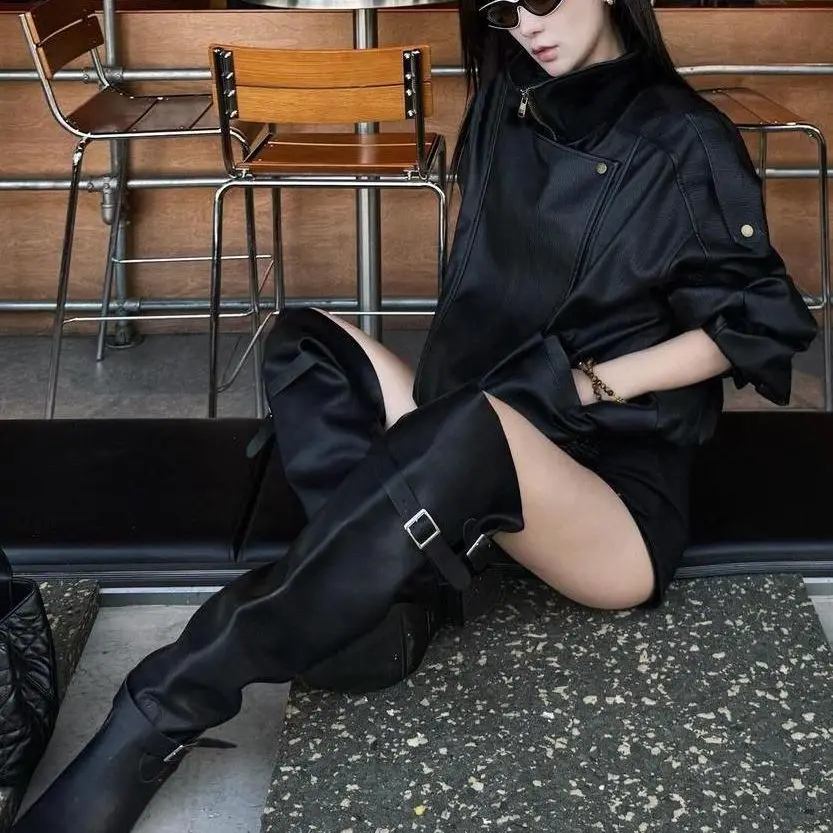High-end fashionable American leather jacket for women autumn new loose and versatile design motorcycle leather jacket trendy