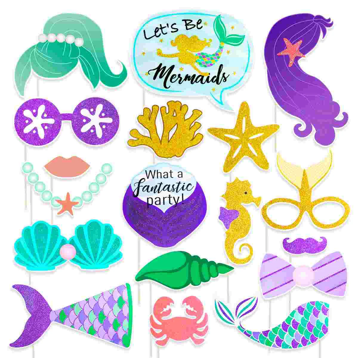 18 Styles Mermaid Props Photo Booth Accessory Birthday Decor Favor Supplies Handheld Camera Props Party Photo Booth Decorations