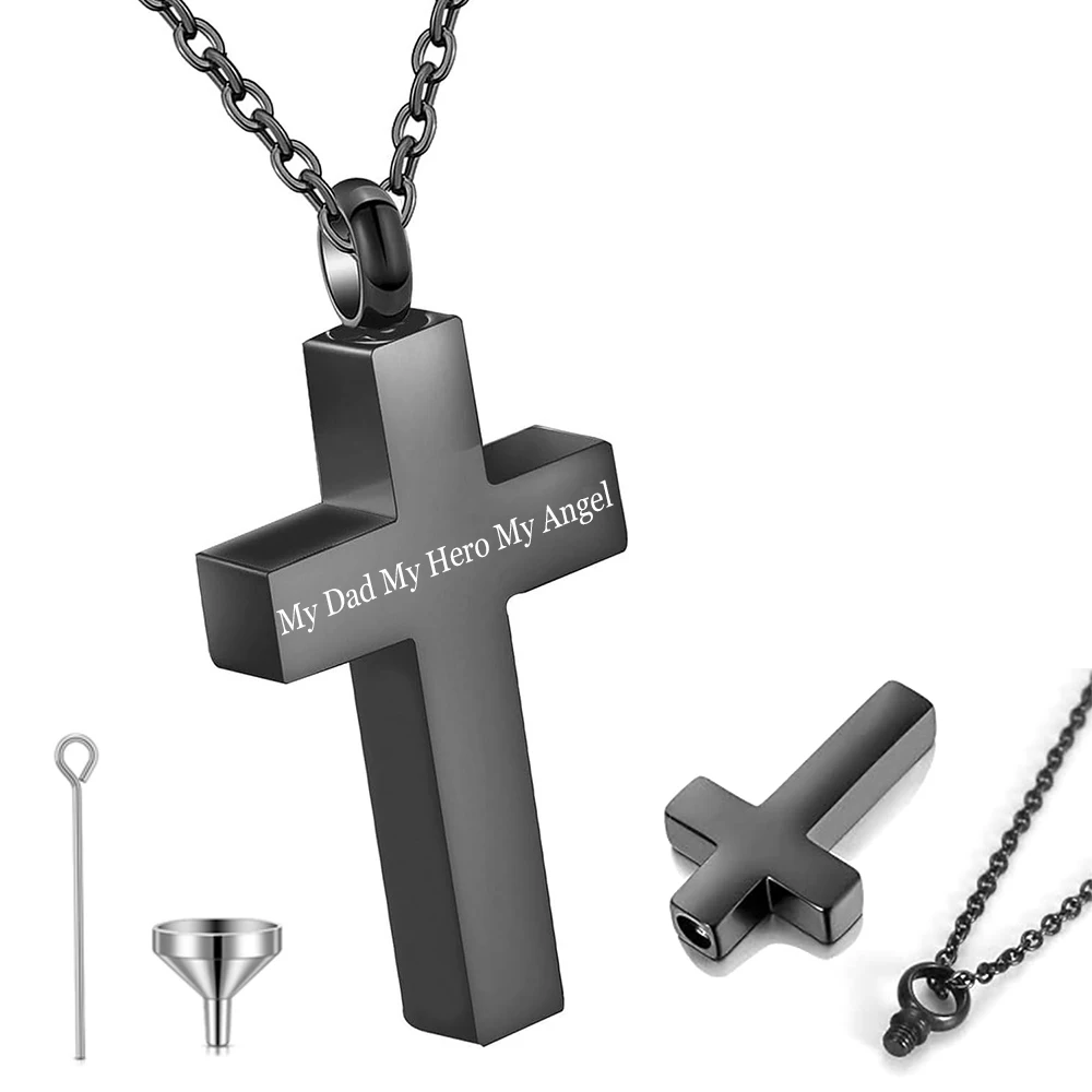 Cross Cremation Jewelry for Ashes Cross Urns Locket Pendant Ashes Holder Stainless Steel Memorial  Necklace  -My Dad My Hero