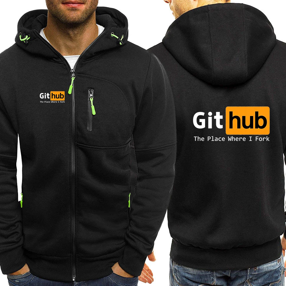 Simple Daily commute Jacket Github The Place Where I Fork Logo Print Coat 2026 Spring And Autumn Men's Leisure Hoodies