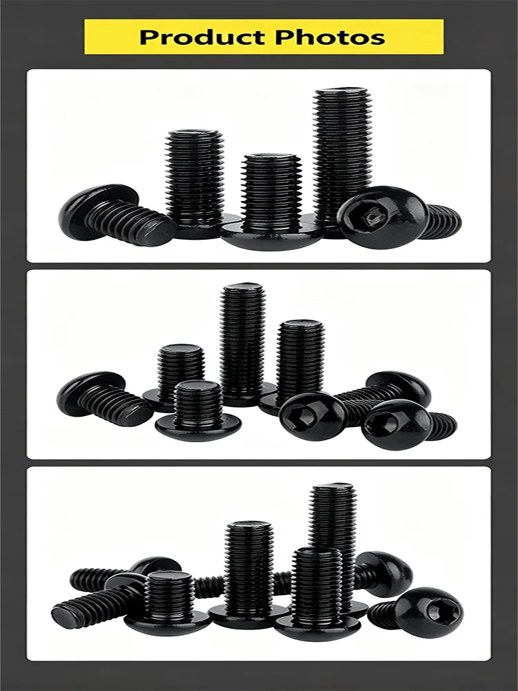 50PCS M2 Stainless Steel 304 Hex Socket Button Head Screws Black Round Head Allen Bolt ISO7380 Machine Screw