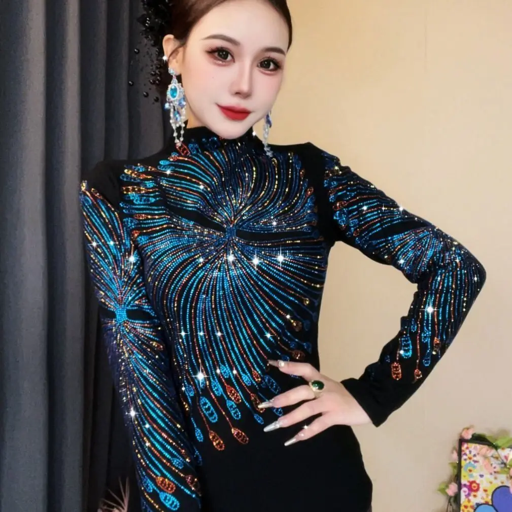 

Autumn winter glitter sequin women velvet shirts Long sleeve warm plus size top streetwear