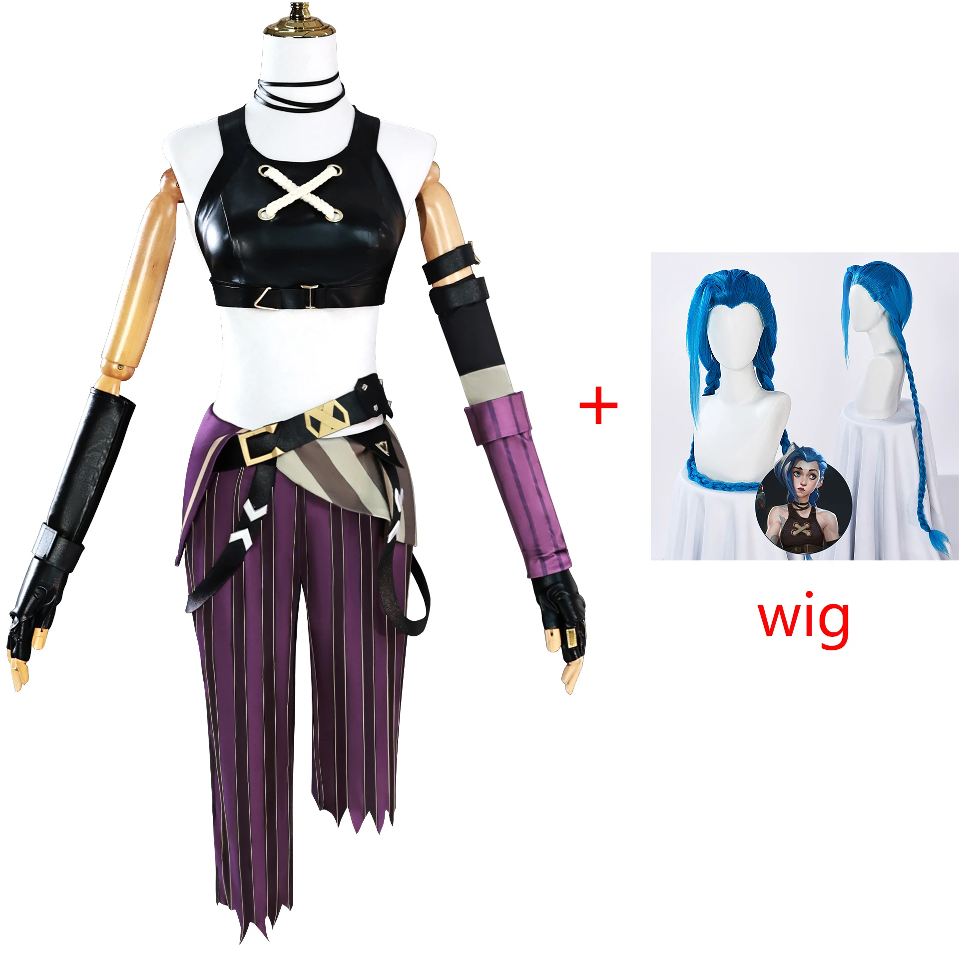 أنيمي لعبة LOL غامض تأثيري حلي Crit Loli Jinx تأثيري فضفاض مدفع تأثيري الزي أحذية شعر مستعار مثير المرأة كرنفال زي