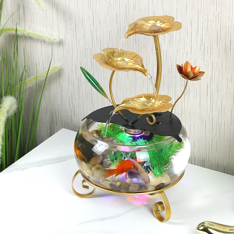 Home Decor Tabletop Water Fountain Indoor With Fish Tank Desktop Fountain With Glass Turtle Jar