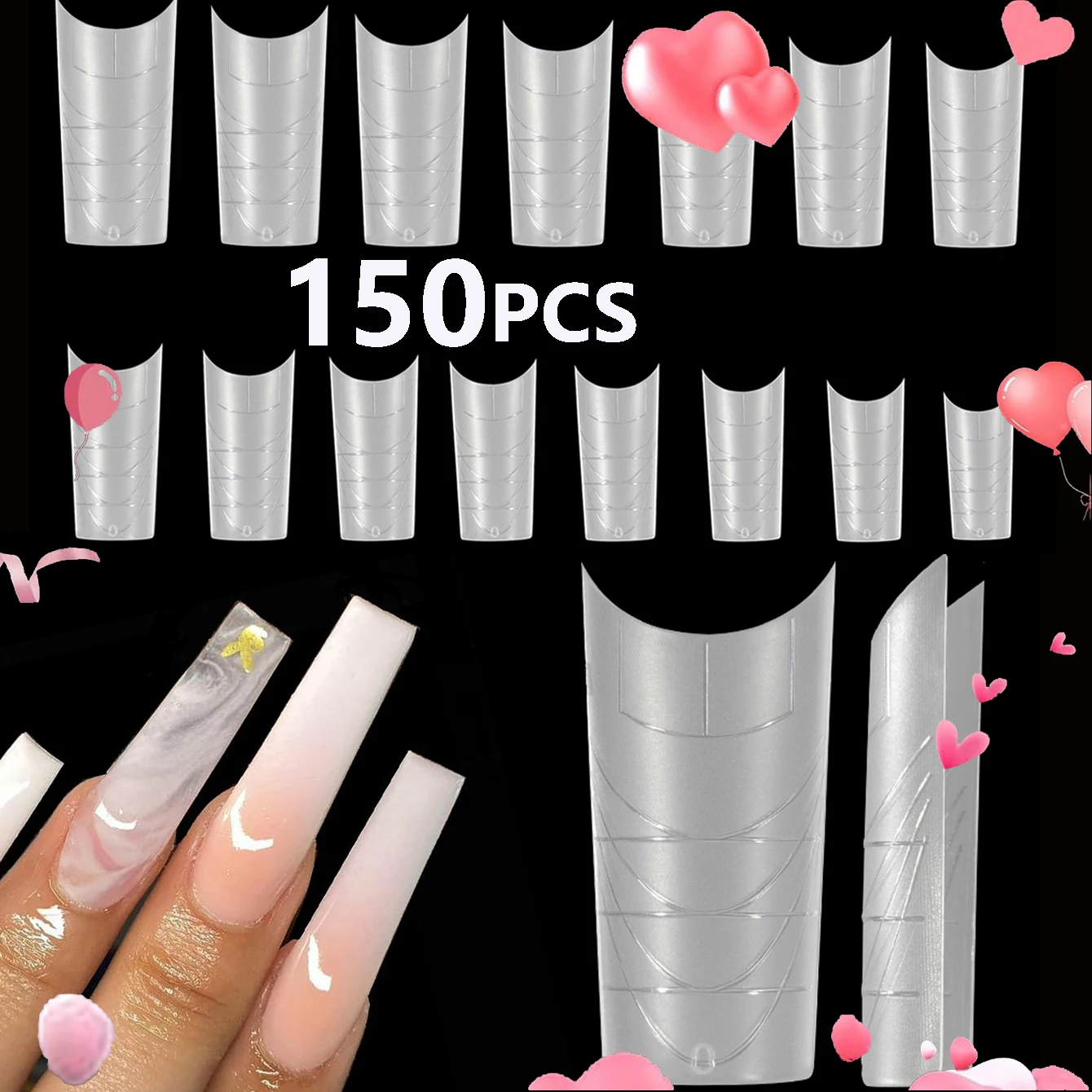 

30/150/300PCS Transparent Matte Full Coverage Fake Nail Mold With Pointed Acrylic Nail Extension Suitable For Home DIY