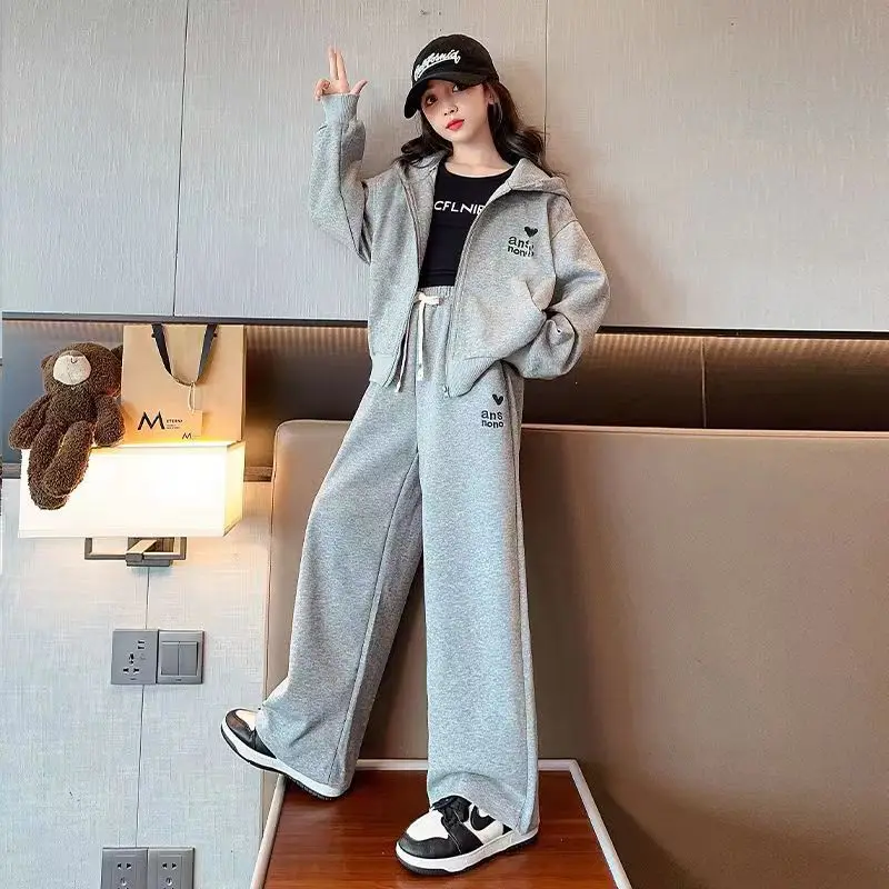 Teenage Children\'s Sports Suit New Spring/Autumn 2024 Fashionable Korean-style Casual 2-piece Set For Girls 6 8 10 12 14 Years