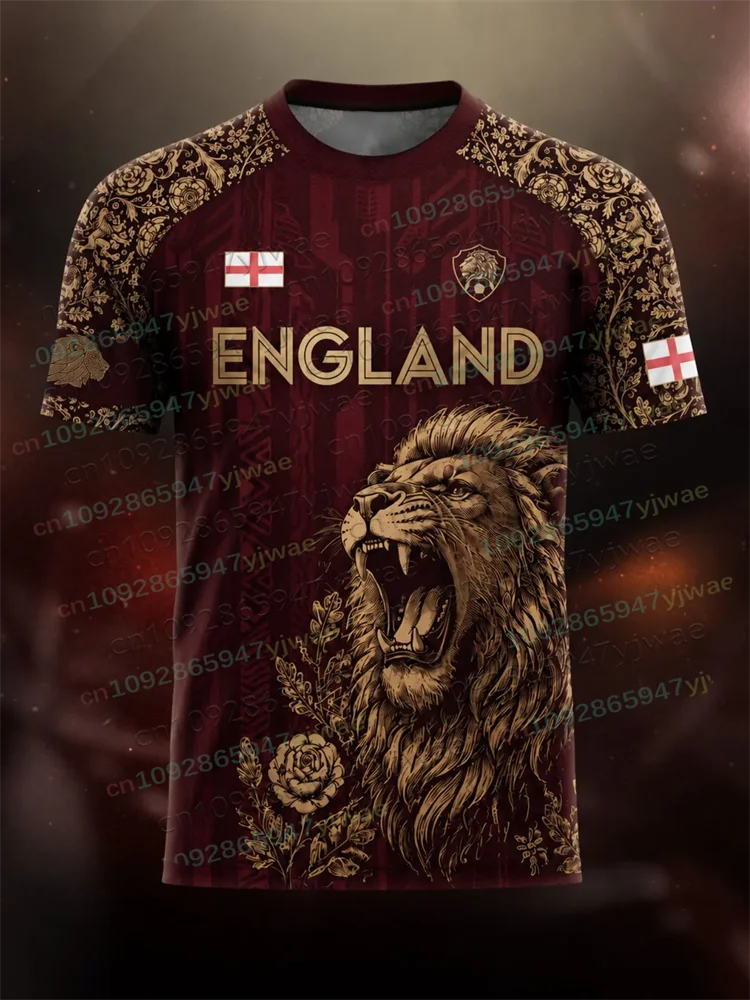 Bold England Lion 3D Football Jersey Lightweight Breathable Sportwear for Competition Training Tshirt Summer Men's Clothing