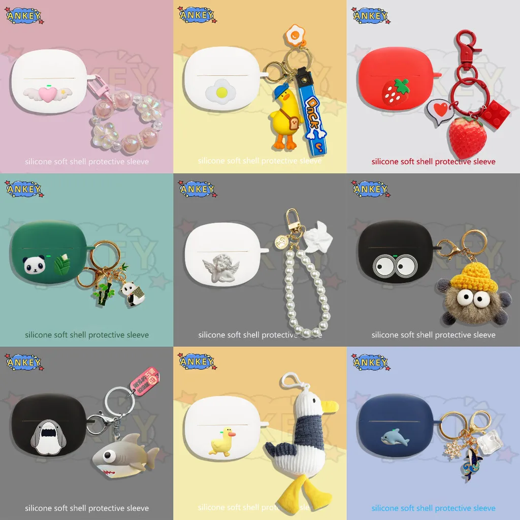 Case for QCY MeloBuds N70 Silicone Case Earbuds Cute Strawberry Soft Protective Headphone Cover Headset Skin with Pendant