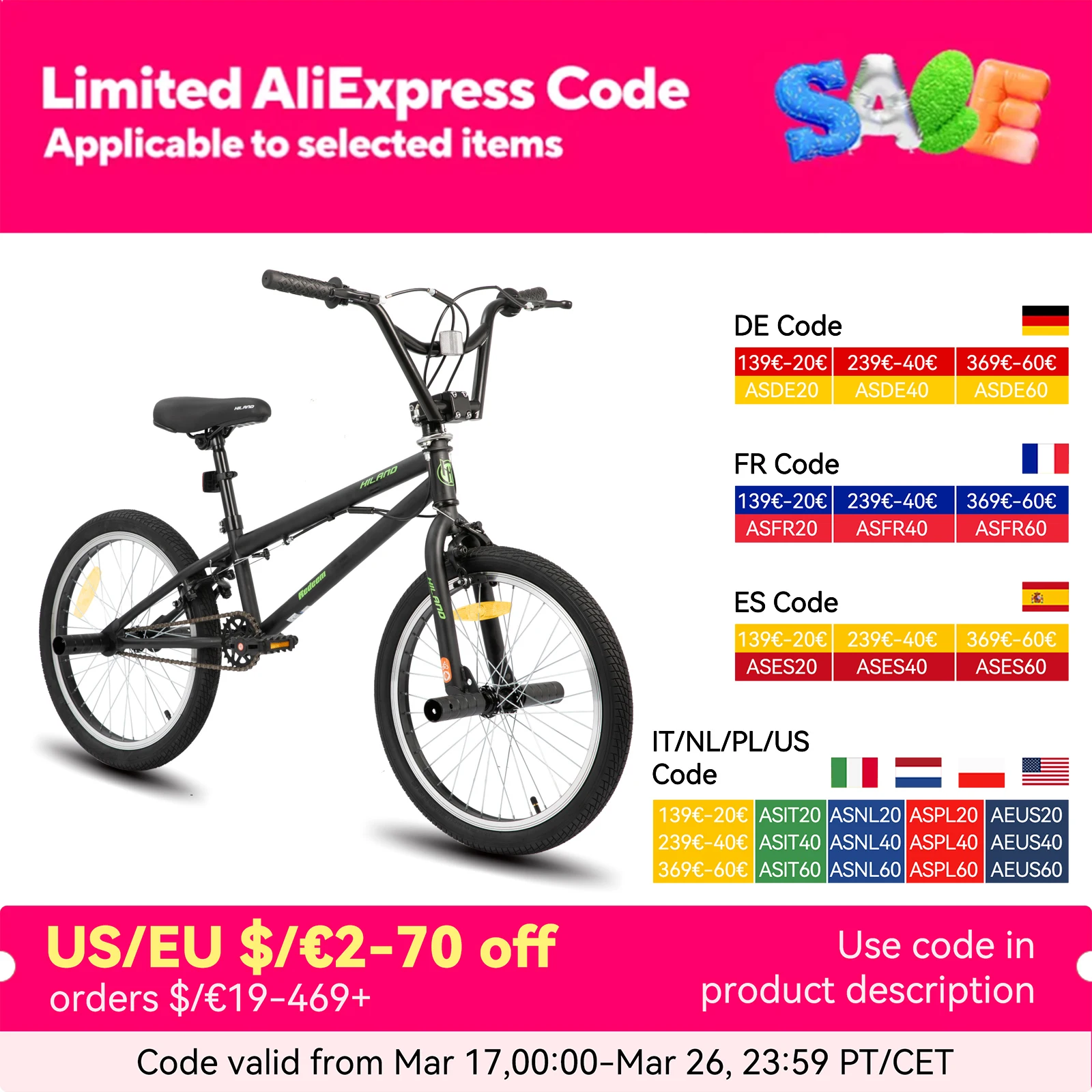 دراجة Hiland مقاس 20 بوصة Freestyle Kids BMX، من المستوى المبتدئ إلى الدراجين المتقدمين مع جيروسكوبي 360 درجة و4 أوتاد، دراجات للأطفال #1