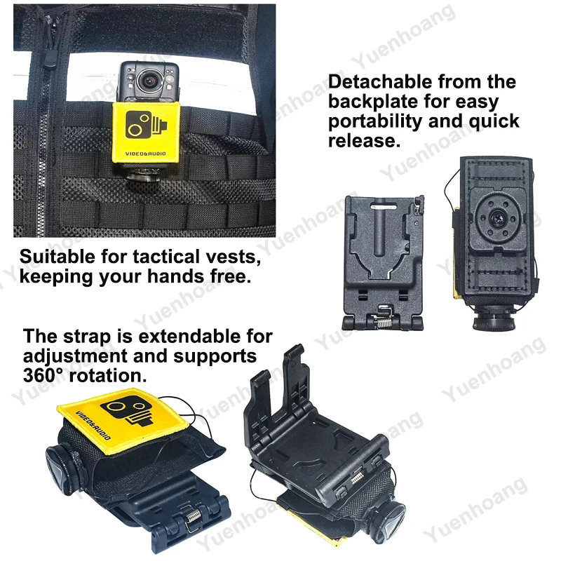 1Set Body Worn Camera Holster with Molle Backplate 360° Rotating Recorder Case for Tactical Vest First-Person POV Shooting