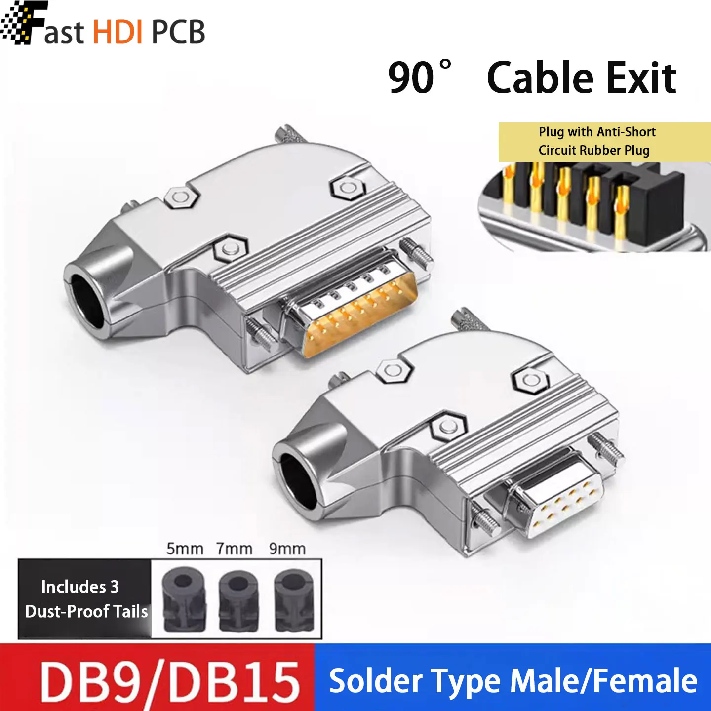 DB9 DB15 90 Degree Right Angle Connector Male Female 9/15 Pin Solder Type RS232 Serial Port with Gold Plated Solid/Stamped Pin