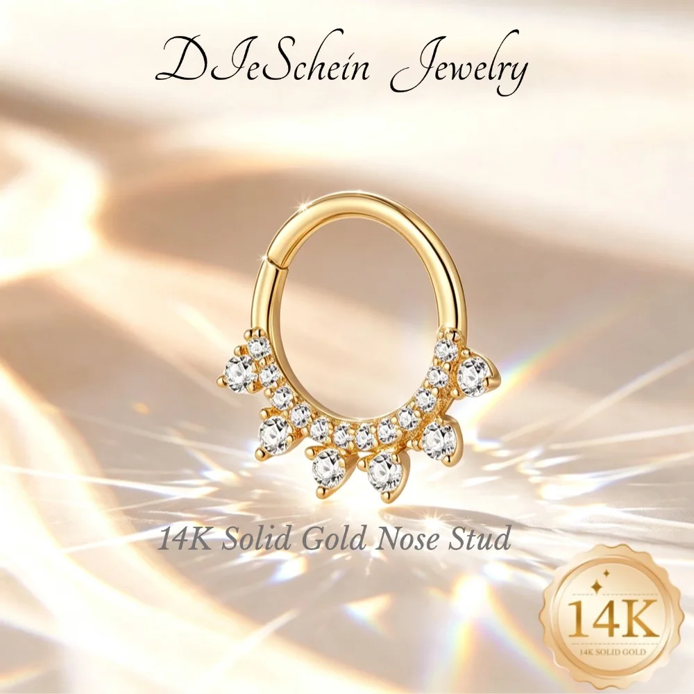 DIeSchein 14K Solid Gold Piercing Earrings CZ Cartilage Gold Flat Back Stud Earrings for Helix Tragus Daith Piercing Jewelry
