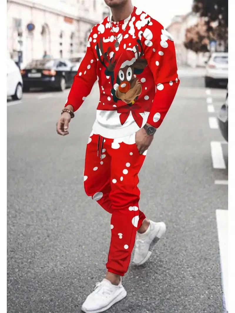 Christmas Clothing Set Spring Autumn Men Women Fashion 3D Printing Fashion Casual Sportswear Sweatshirt Jogging Pants 2Pcs Sets