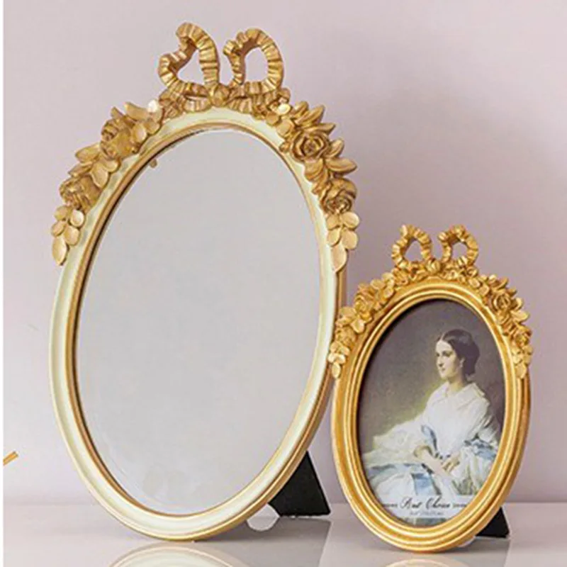 European Style Resin Bow Mirror Bathroom Mirrors Dressing Table Makeup Mirror Wall Mount Carving Espejos Espelho Para Banheiro