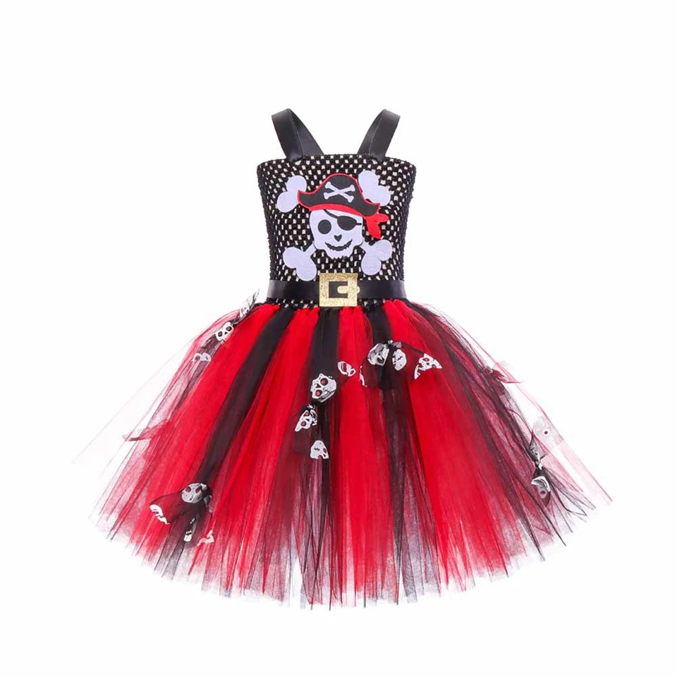 Kids Skull Pirate Captain Tutu Dress Halloween Cosplay Carnival Masquerade Theme Party Children's Costume Fancy Girls Outfits