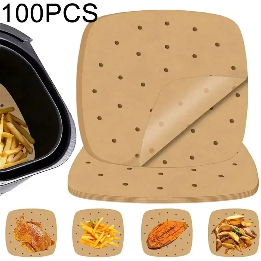 

100Pcs Wood Pulp Papers Air Fryer Paper Disposable Non-Stick Oil-absorbing Steamer Liners Kitchen Bakeware Baking Utensils