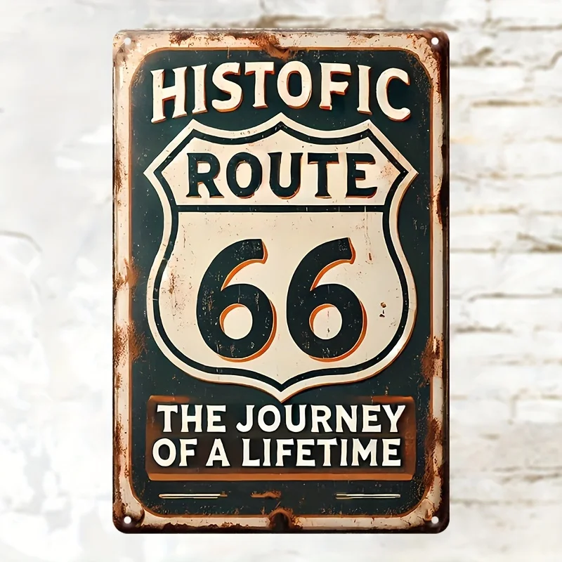 Classic Route 66 Vintage Tin Sign - Perfect for Home, Garage, Cafe, Bar, or Garden Decor | Retro Wall Art, Easy Hang, No Power N