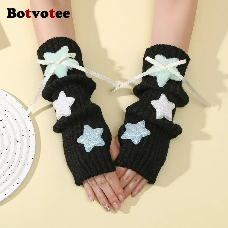 Botvotee Sleeves for Women Y2k Accessories Sweet Pink Bow Half Finger Free Shipping Arm Warmers Preppy Style Fingerless Gloves image 2