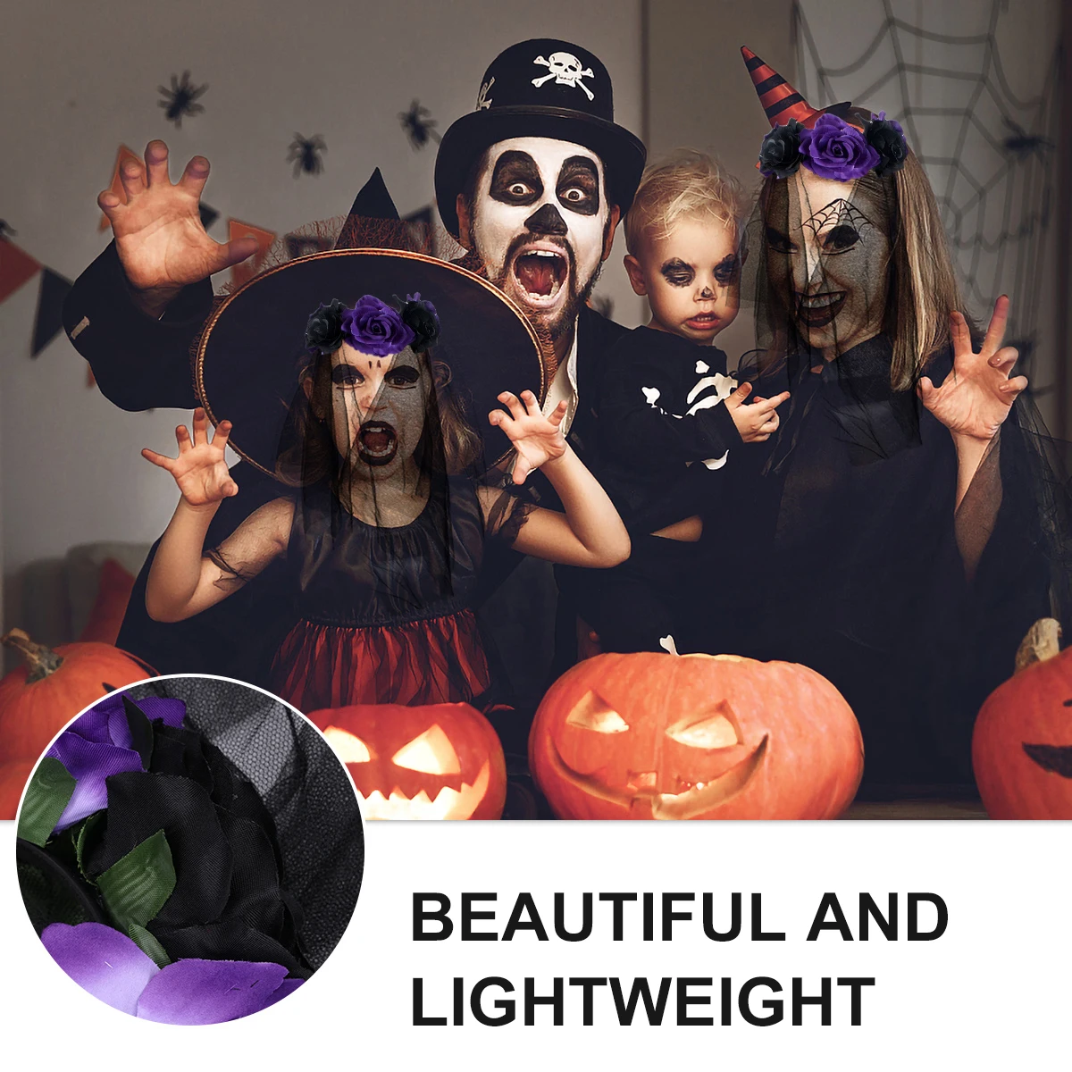 

Flower Headband Women Halloween Headdress Simulation Rose Black Gauze Party Decor Halloween Hair Hoop Accessory Hair