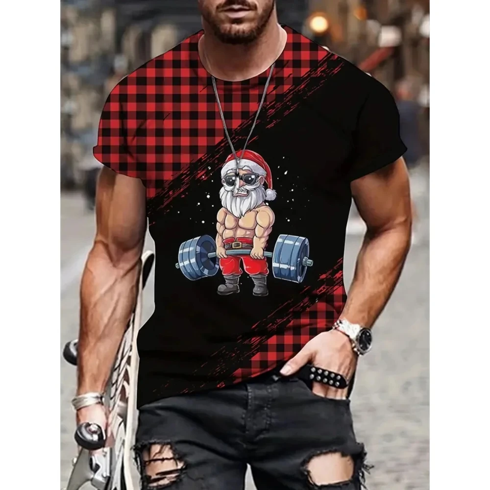 Santa Claus Print T Shirt For Men New Year Party Fashion Clothing Christmas Harajuku Short Sleeve O-neck Tops Oversized T-shirts