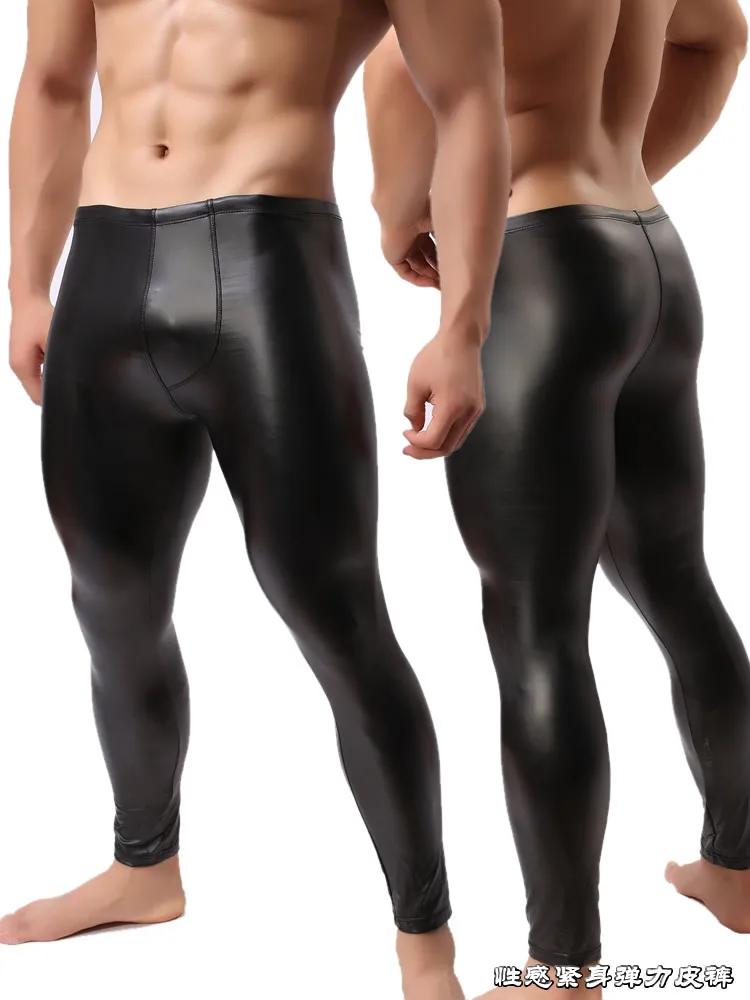 

Men's Tight Fitting Pants for Young Imitation Leather Black Stage Performance Nightclub Fun Leather Pants Homme Erotic Lingerie