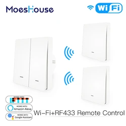 MOES WiFi Push Button Switch 2-Way RF433 Wall Transmitter Kit Smart life Tuya App Control Voice Works with Alexa Google Home