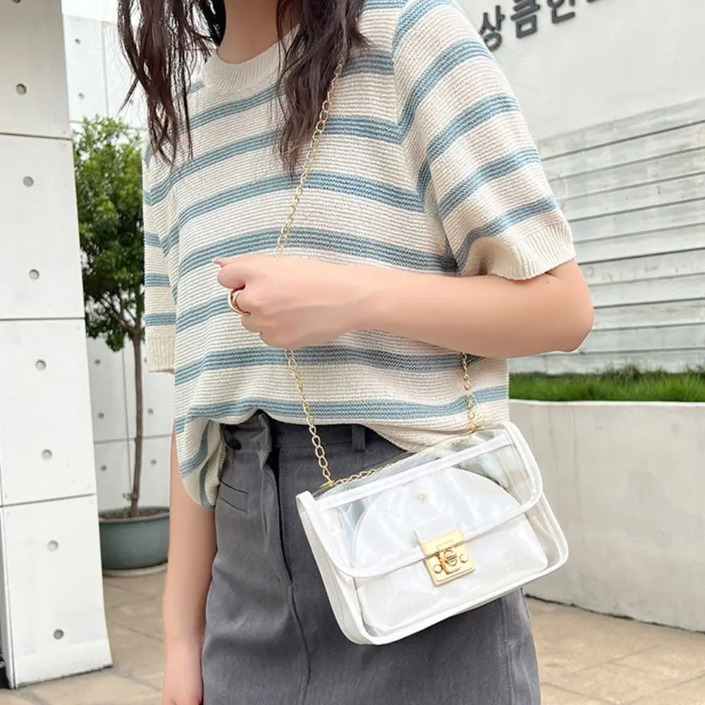 PU Transparent Shoulder Bag Trend Chain Belt Multicolor Sling Bag Flap Bag Commuting Crossbody Bags Women Female