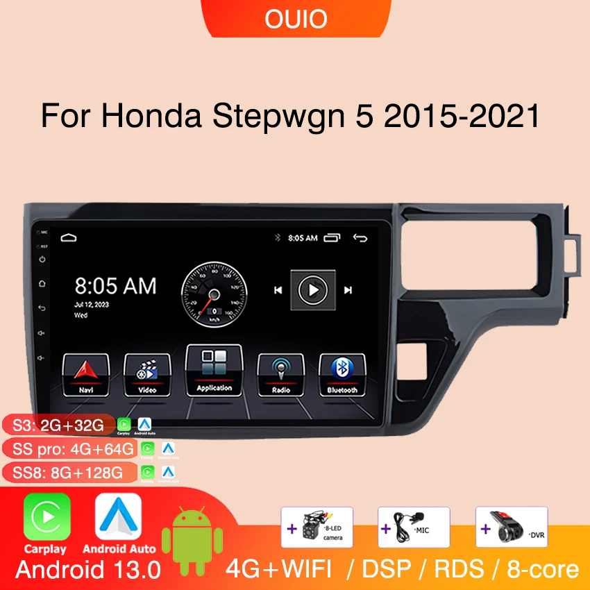 

Автомагнитола на Android 13 для Honda Stepwgn 5, 2015, 2016-2021, мультимедийный видеоплеер для carplay, Автомобильная GPS-навигация, 2din без dvd